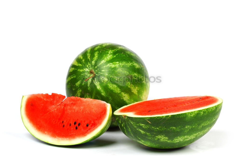 Pieces of watermelon on plain blue background