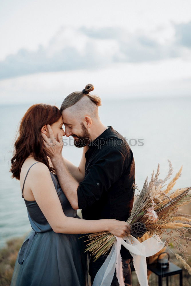 Similar – Image, Stock Photo Sensual wedding couple kissing on shoreline