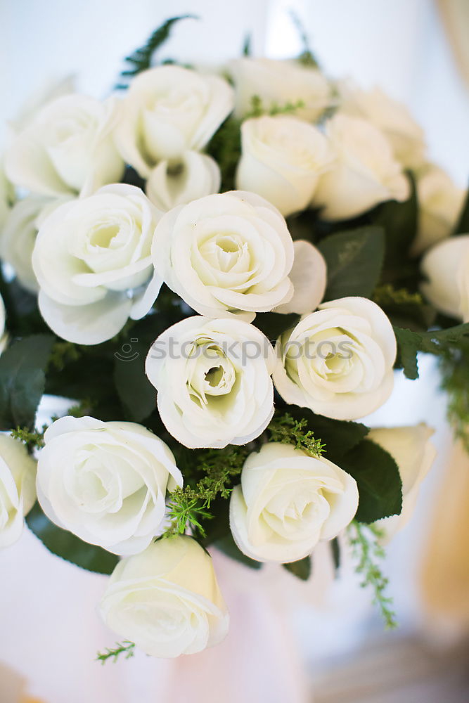 Image, Stock Photo Bridal bouquet with silver decoration and white bag