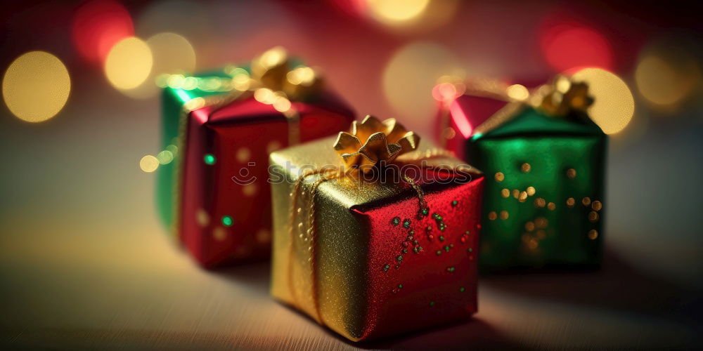 Similar – Image, Stock Photo Surprise l many, colorful, wrapped Christmas parcels & mushrooms, lying on old rustic wooden table as decoration and ornamentation. Small Christmas presents wrapped in wrapping paper with a Christmas motif are waiting to be unwrapped under the Christmas tree.