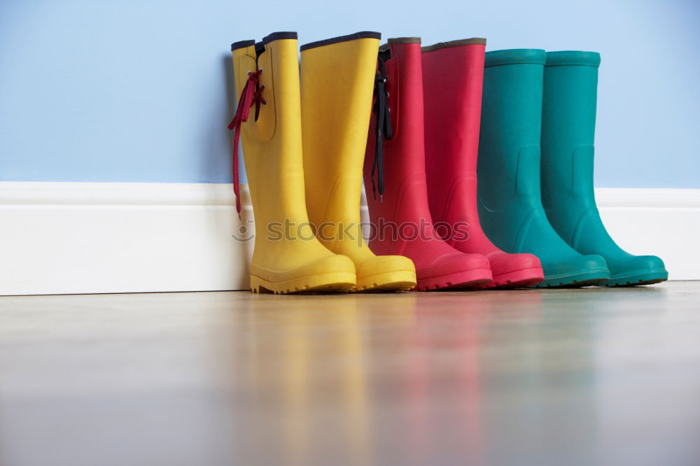 Similar – Row of wellies standing on a wooden porch while raining