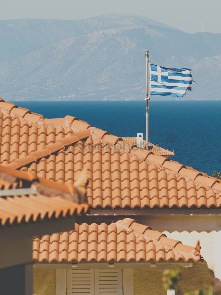 Similar – Image, Stock Photo Greek flag on the beach. Beach houses.