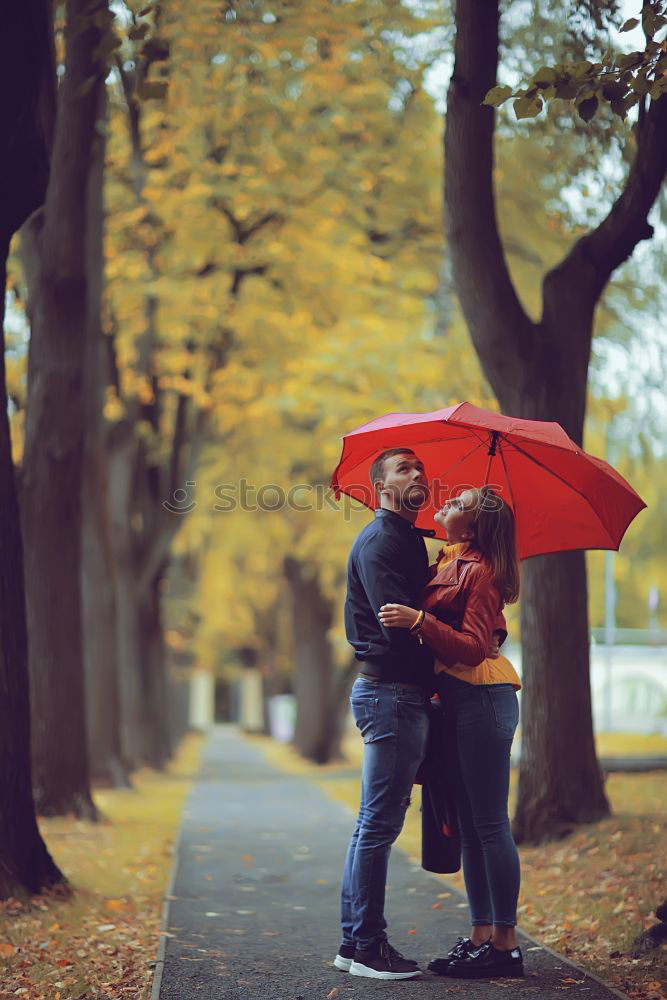 Similar – Young couple embracing under umbrella in a rainy day