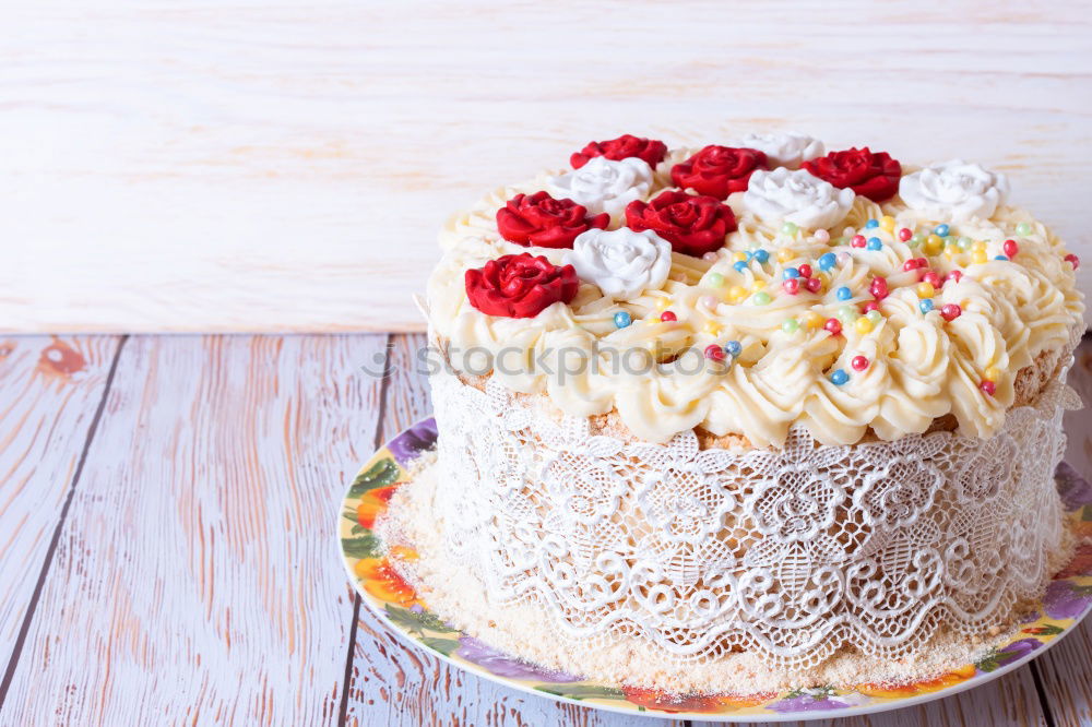 Similar – Image, Stock Photo Frankfurt wreath with cherries on turquoise wood