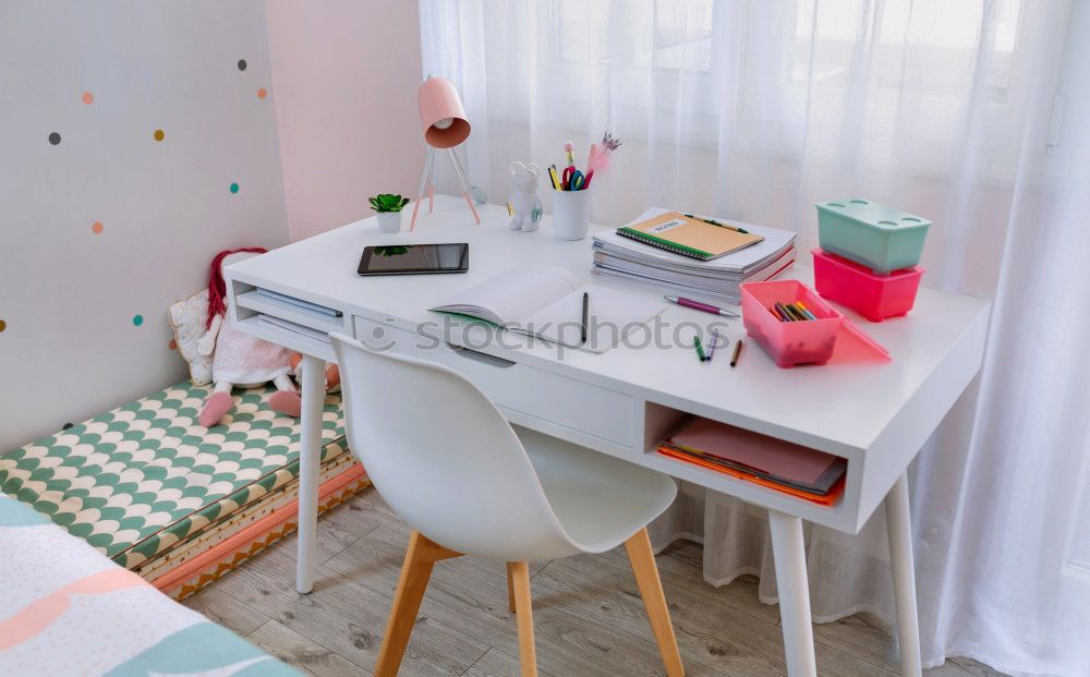 Similar – Foto Bild Schreibtisch im Mädchenzimmer in Pastellfarben dekoriert