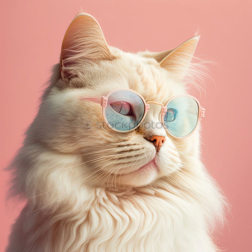 Similar – Image, Stock Photo Close portrait of white furry cat in fashion sunglasses. Studio photo. Luxurious domestic kitty in glasses poses on pink background wall