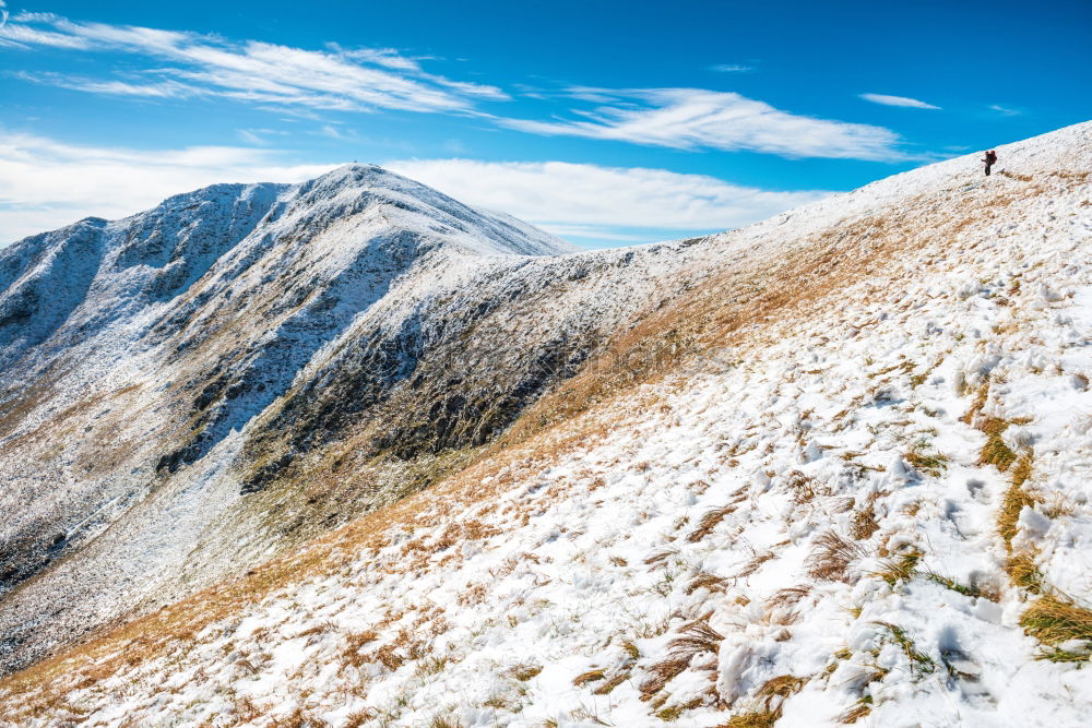 White peaks of mountains in snow