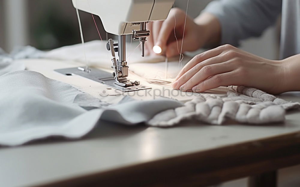 Similar – Image, Stock Photo Desk of fashion designer with sewing machine and tools