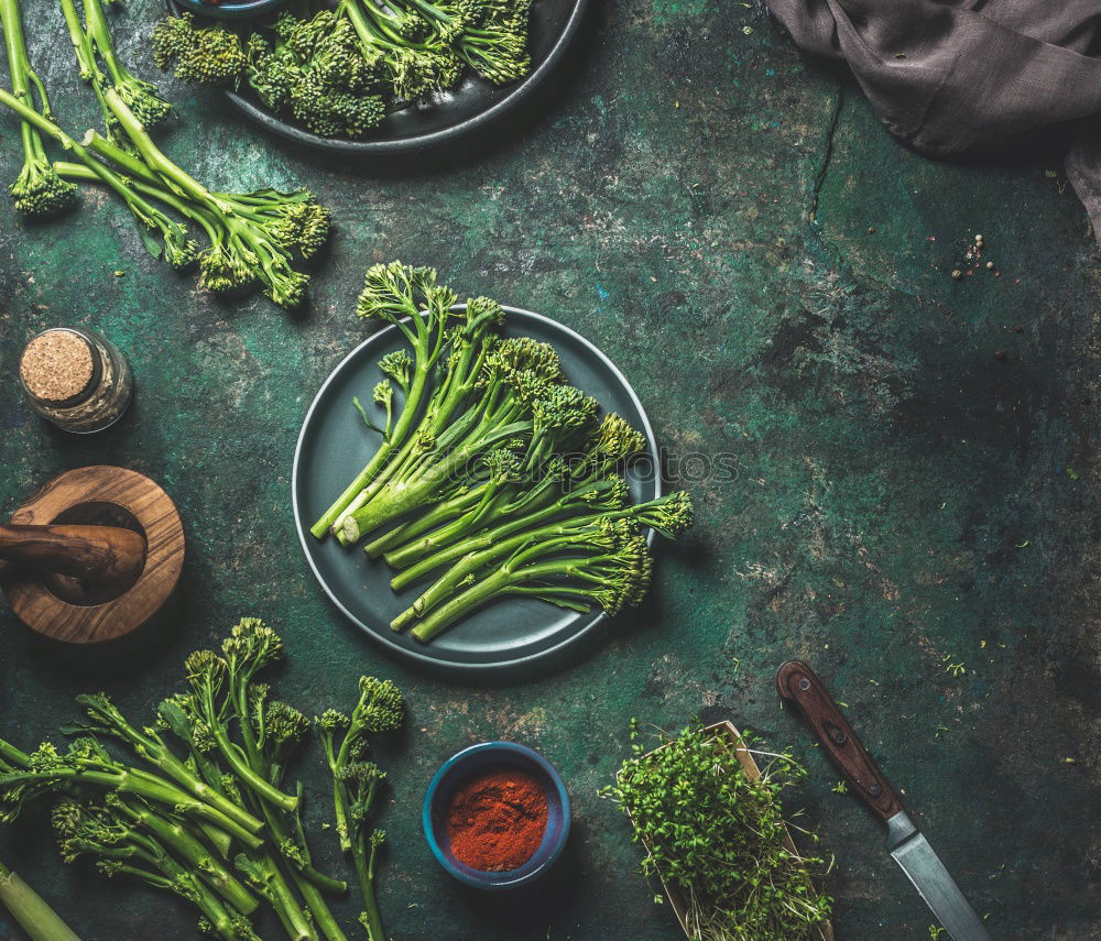 Similar – Image, Stock Photo Wild garlic pesto ingredients on dark rustic kitchen table