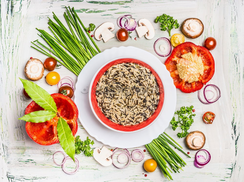 Wild rice with fresh vegetables and ingredients