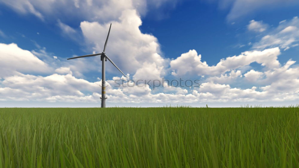 Similar – Image, Stock Photo Wind turbine for renewable power generation in front of a dike on the North Sea coast, long straight road. Wind turbine