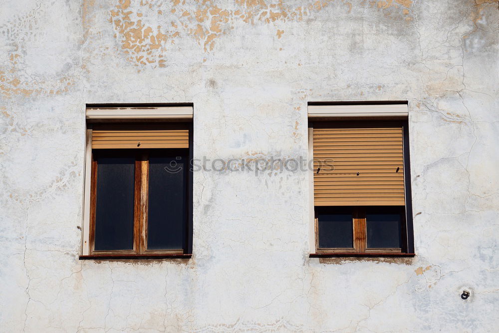 Similar – Image, Stock Photo Old wooden window with single glass and well-insulating wooden roller shutter in need of renovation