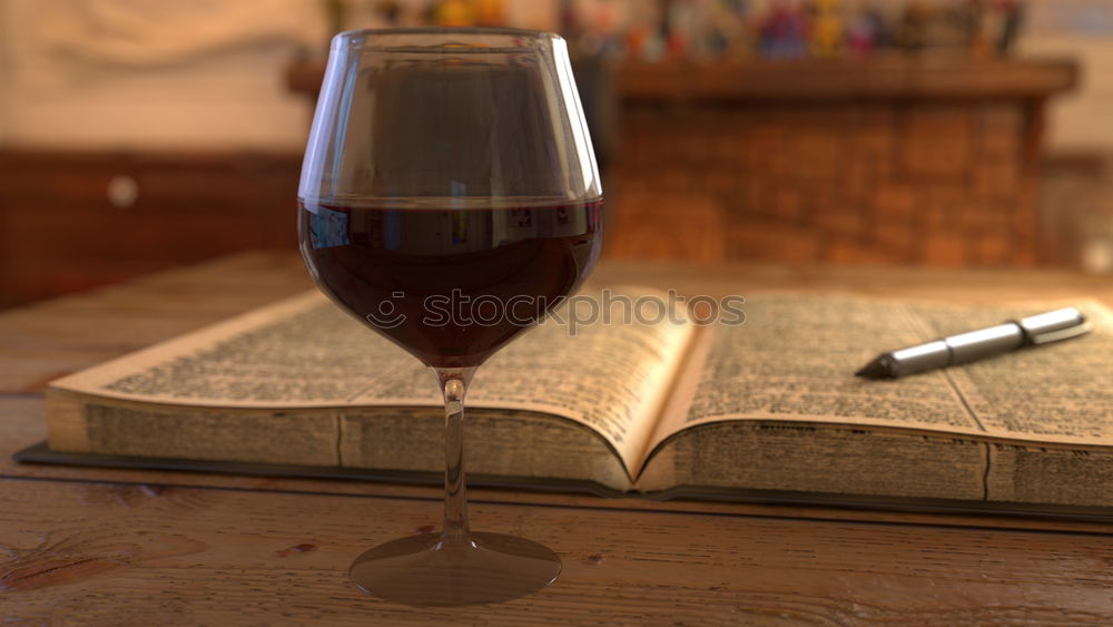 Image, Stock Photo A glass of red wine and an open book. Time for yourself.