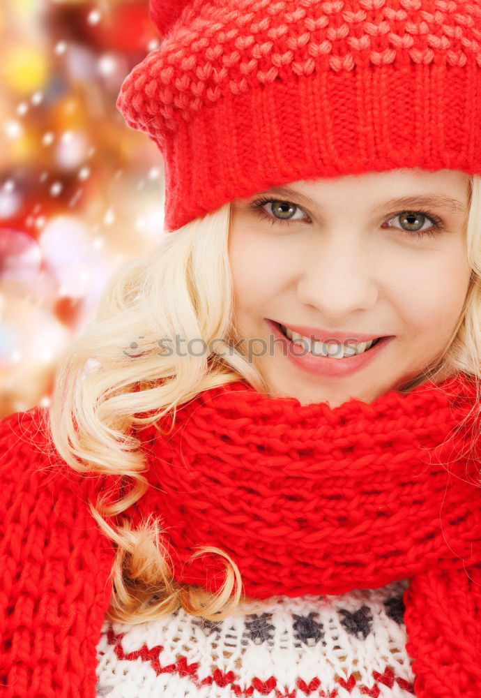 Similar – Brunette woman with red deer wool sweater