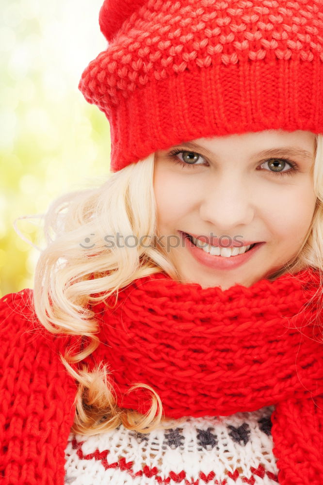 Similar – Brunette woman with red deer wool sweater