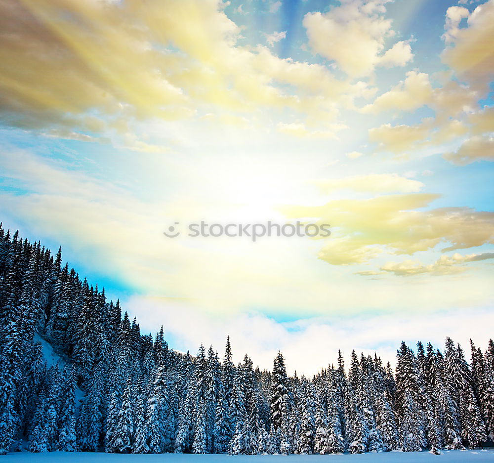 Similar – mountain river in winter at sunset