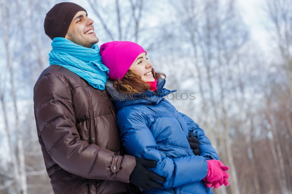 Image, Stock Photo Happy couple with daughter in the forest