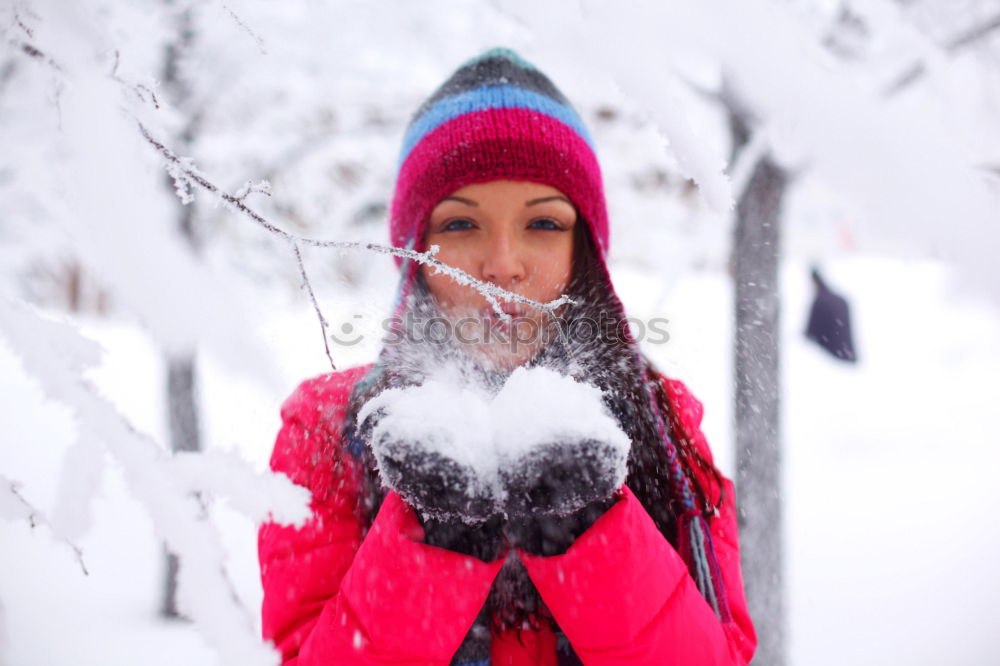 Similar – happy child girl skiing in winter snowy forest