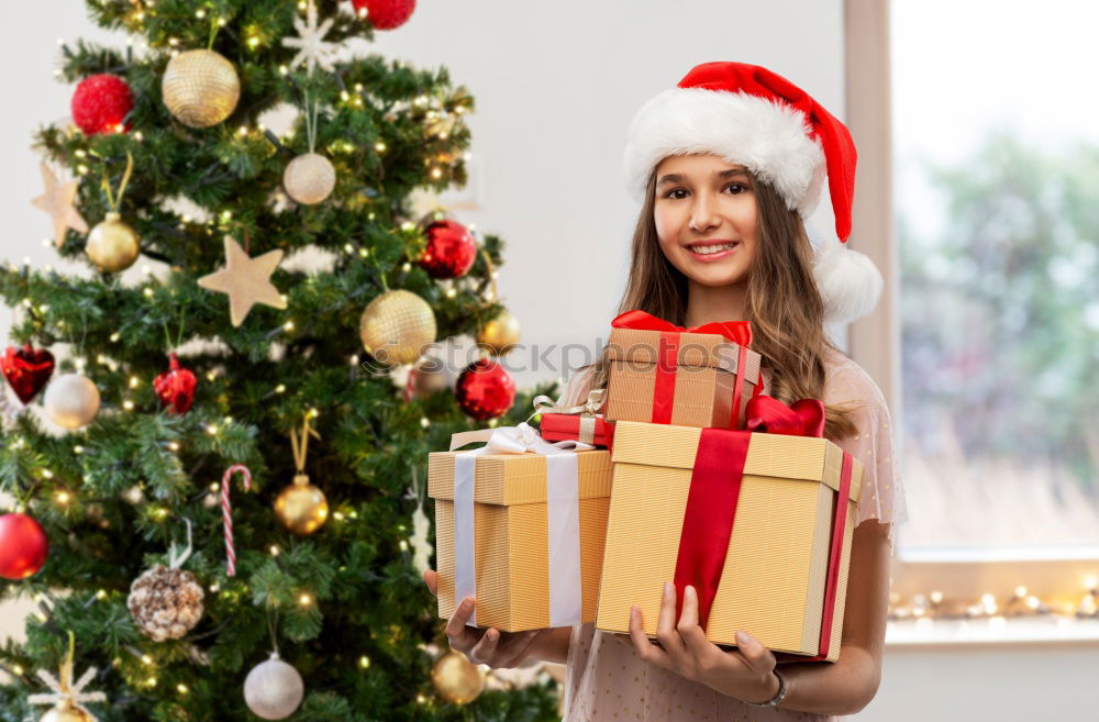 Similar – Image, Stock Photo little girl holding small gift and smile