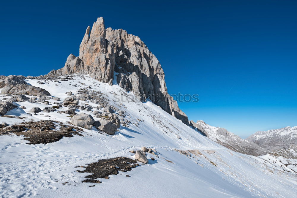 Similar – Image, Stock Photo Nuvolau peak after a summer snowfall, Dolomites, Italy.