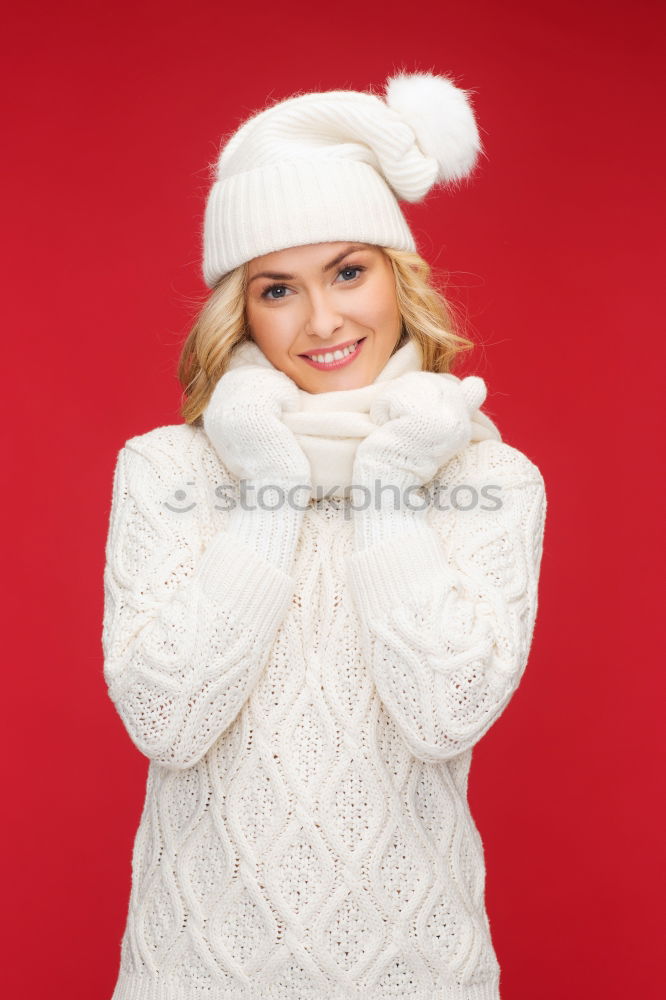 Similar – Brunette woman with red deer wool sweater