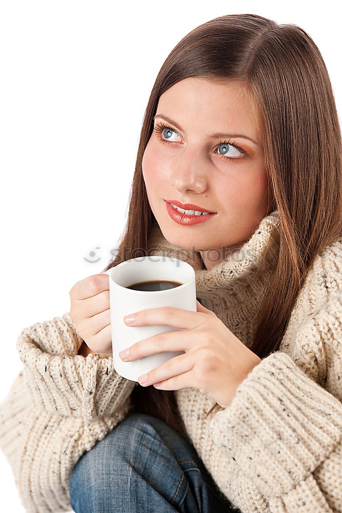 Similar – Image, Stock Photo Blonde girl drinking coffee from a reusable coffee mug
