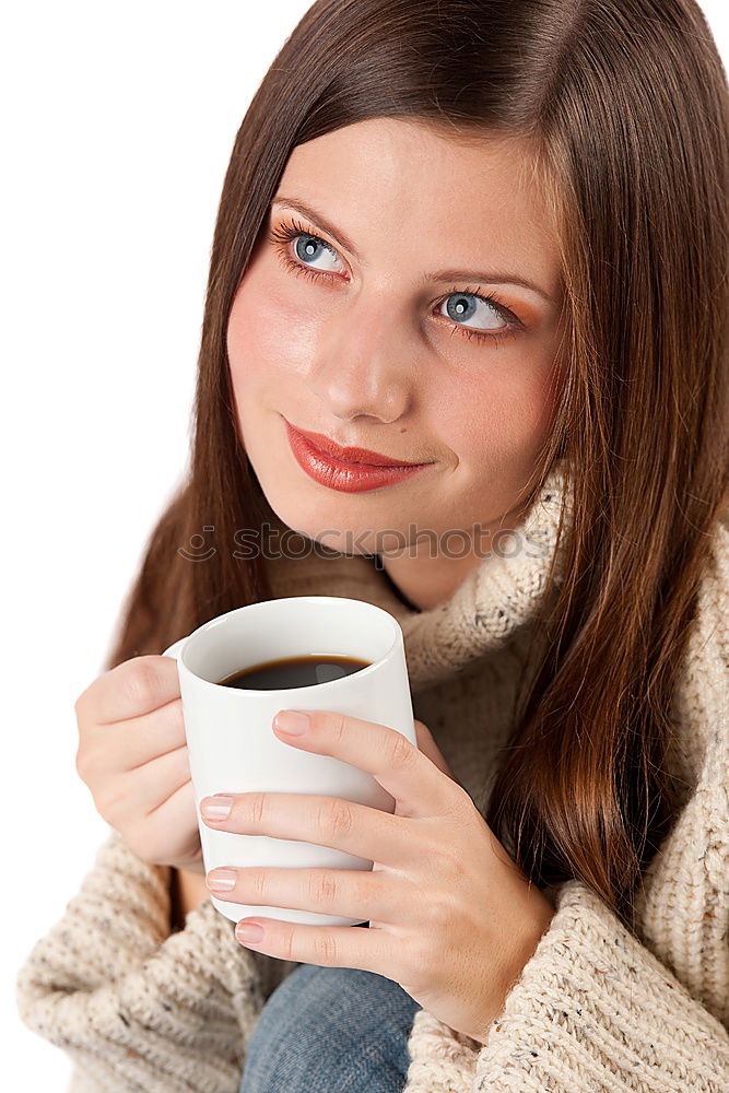 Similar – Image, Stock Photo Blonde girl drinking coffee from a reusable coffee mug