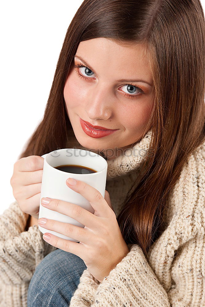 Similar – Image, Stock Photo Blonde girl drinking coffee from a reusable coffee mug