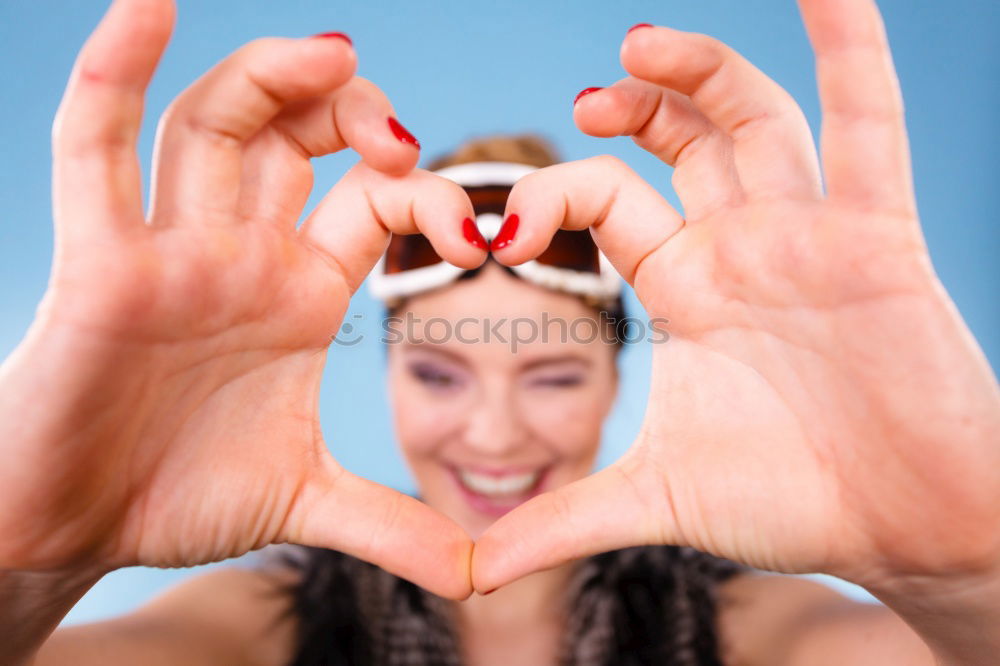 Similar – Image, Stock Photo Close up focus woman hands show love symbol