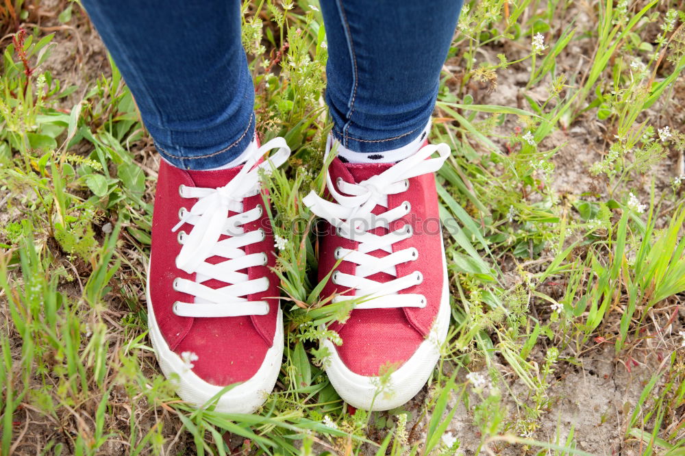 Similar – Two old brown shoes with red laces and youthful legs from above