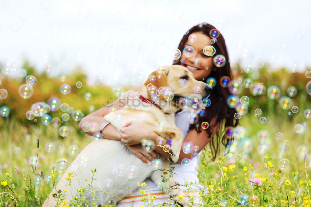 Similar – young girl carries her puppy