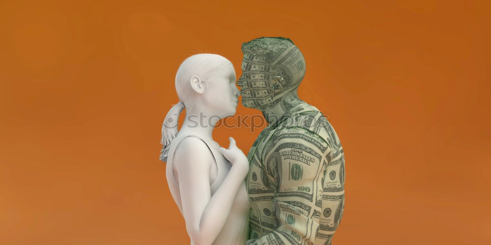 Similar – Image, Stock Photo Fetish, man in morphsuite costume erotically touches a golden female mannequin