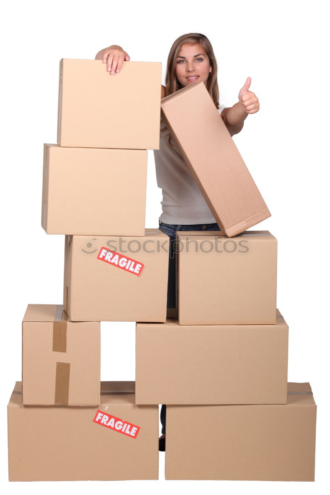 Similar – Moving boxes, Woman with boxes