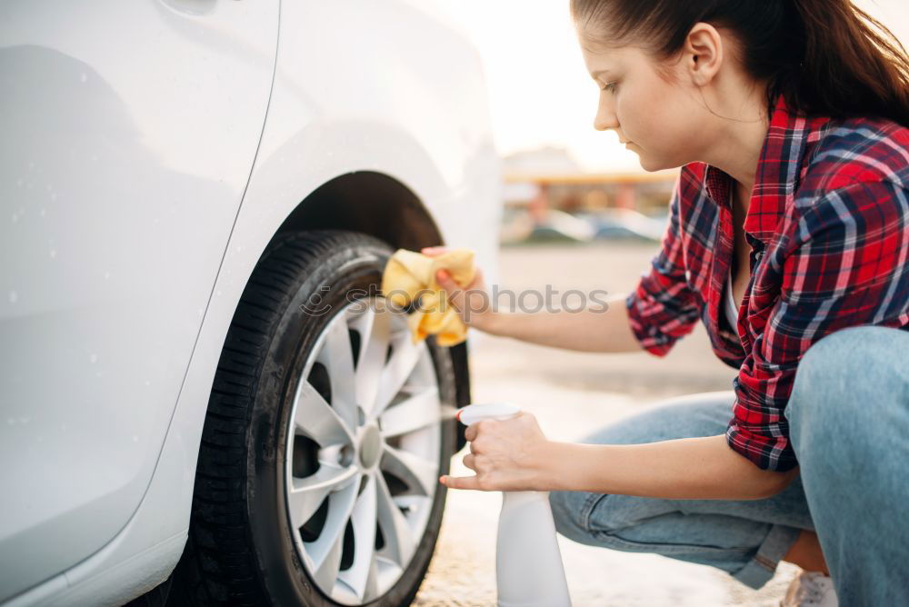Similar – Image, Stock Photo Man worker washing car with sponge