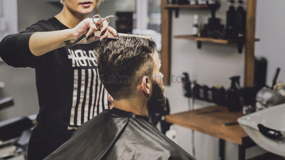 Similar – Image, Stock Photo Barber using grooming machine