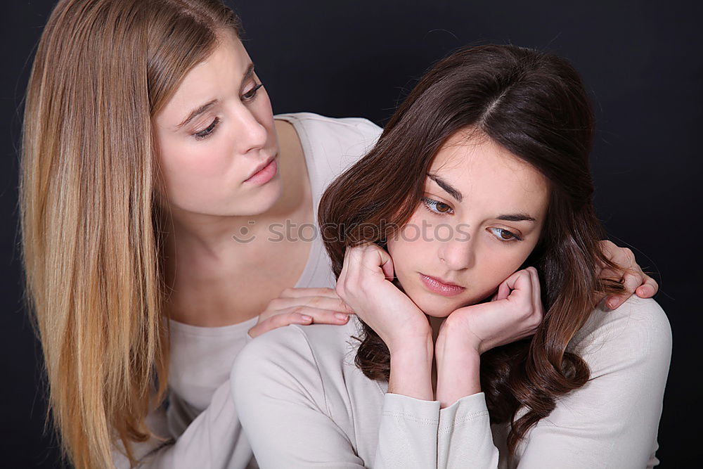 Similar – Image, Stock Photo sad daughter hugging his mother at home. Concept of couple family is in sorrow.