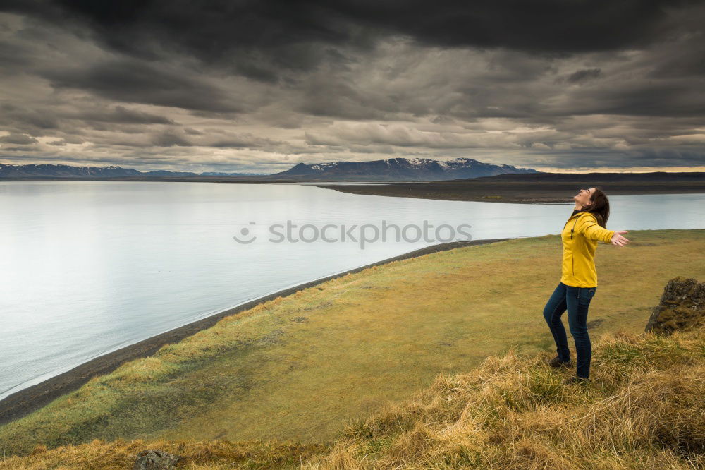 Similar – Image, Stock Photo Walk in hilly meadows and coastal landscape