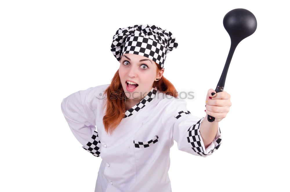 Similar – senior woman with cook hat and rolling pin and spatula on gray background