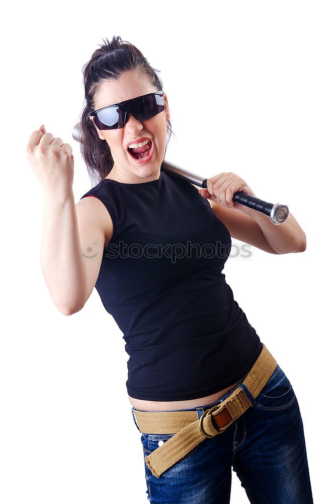 Similar – Image, Stock Photo Woman with monkey mask drilling in her ear