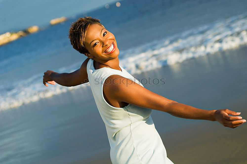 Similar – Image, Stock Photo Beautiful young woman wearing a bikini in a wooden foot bridge at the beach