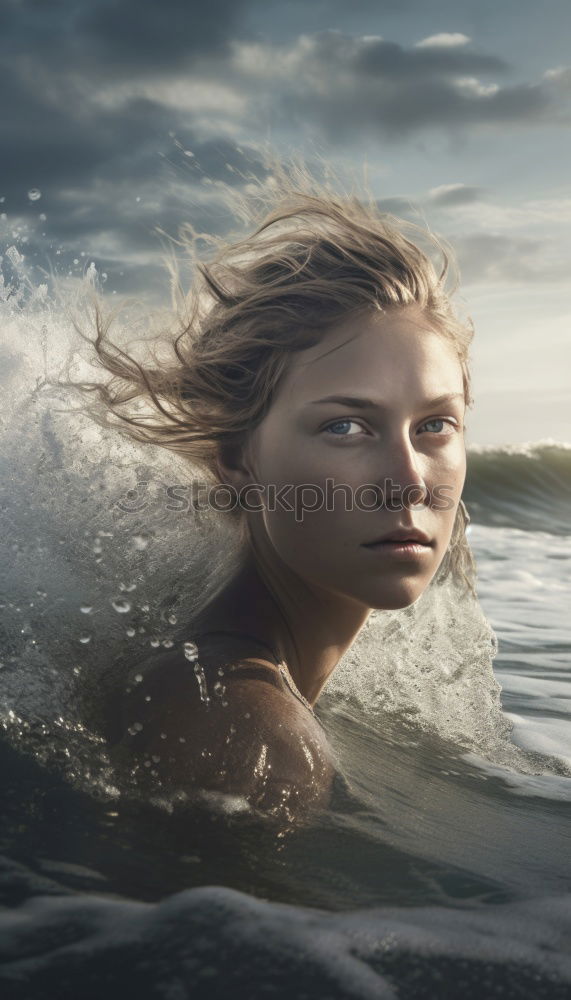 Similar – Image, Stock Photo Woman looking at camera in water