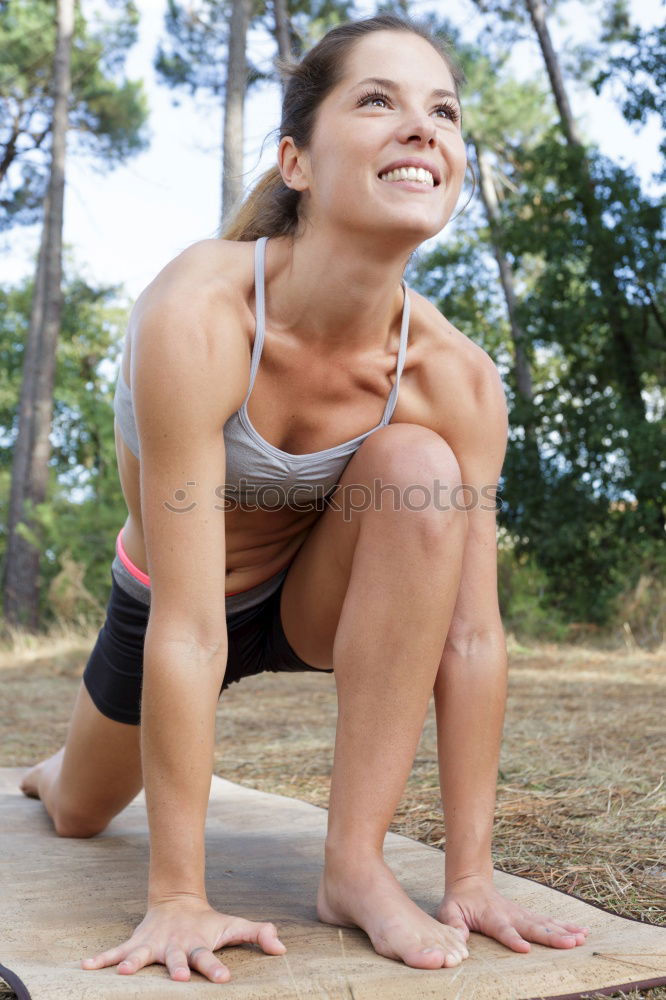 Similar – Happy fit young woman doing stretching exercises