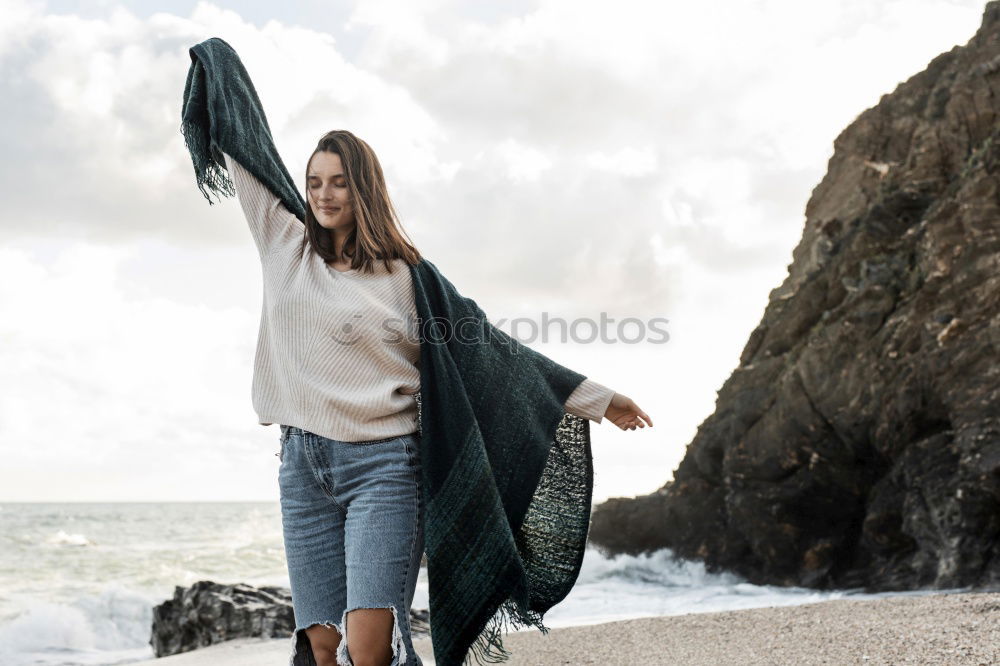 Similar – Young dreamy woman at seaside