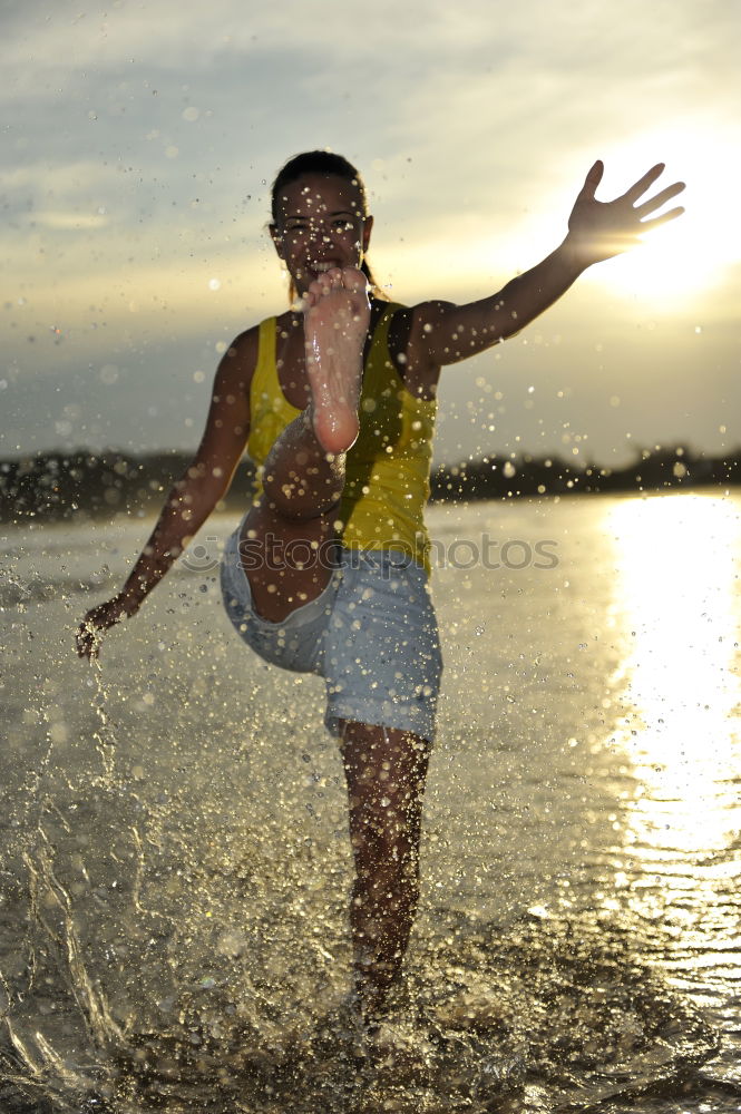 Similar – Image, Stock Photo Little kid playing and swimming on the sea