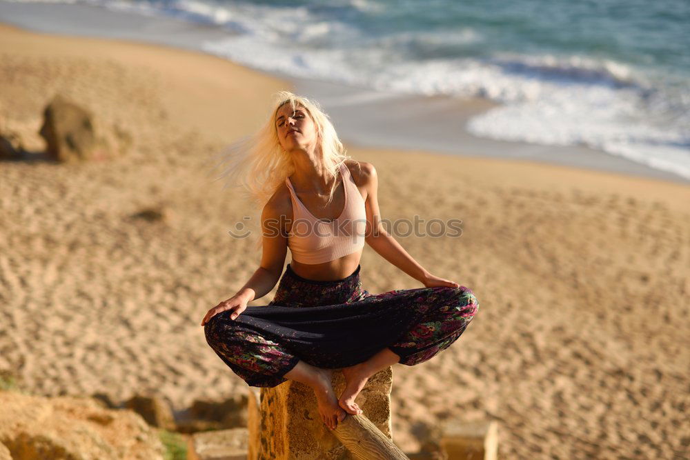 Image, Stock Photo Woman enjoying the sunset on a beautiful beach