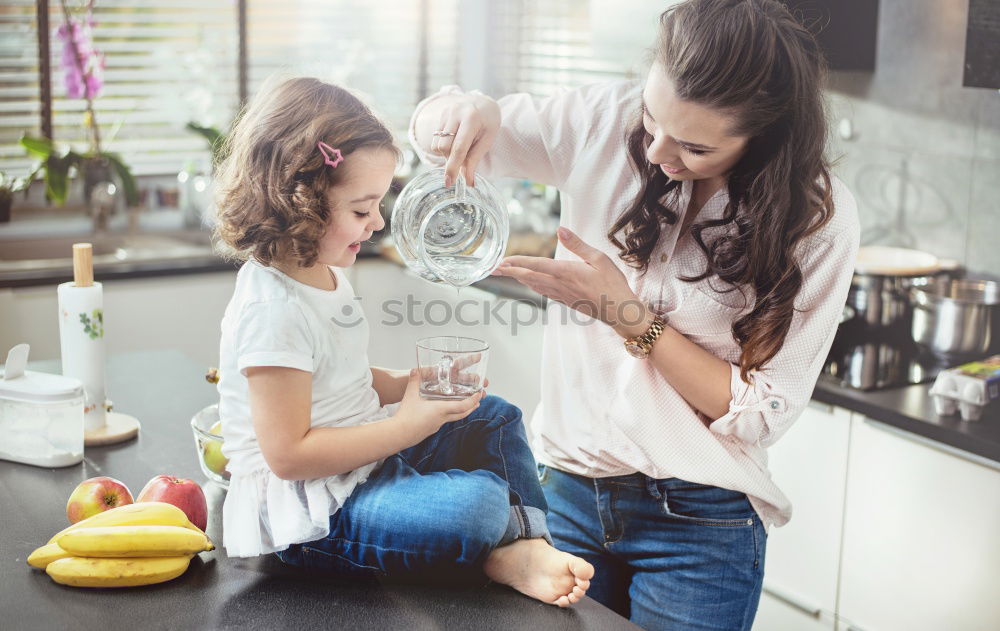 Image, Stock Photo cute toddler girl drinking tea for breakfast