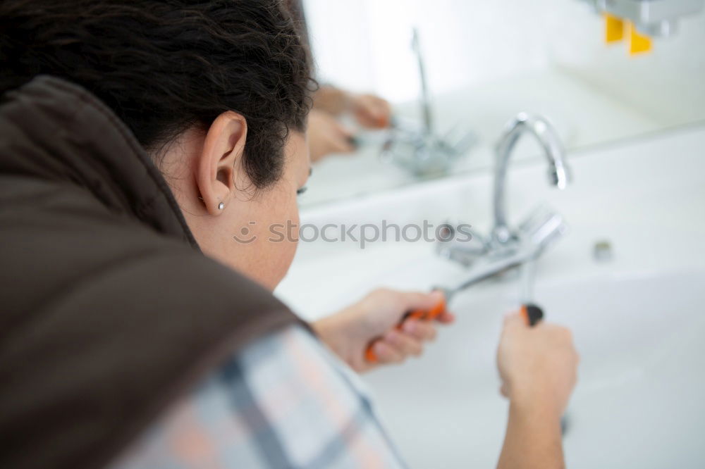 Similar – Image, Stock Photo Man rinsing his toothbrush under running water