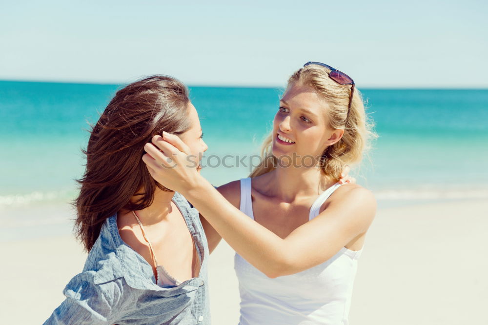 Similar – Image, Stock Photo Funny best friends on the beach laughing