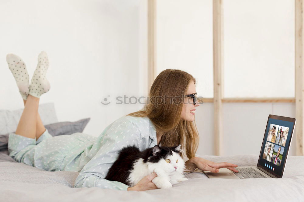 Similar – Image, Stock Photo Woman with mobile phone at home