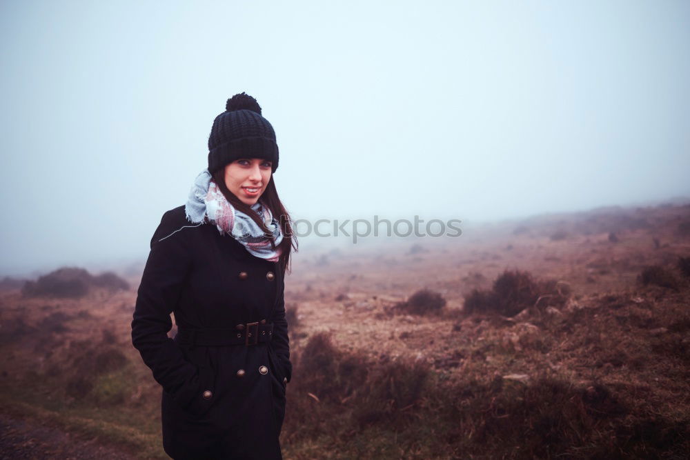 Image, Stock Photo Portrait of a woman hiking with fog